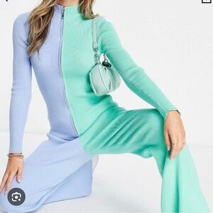 NWT ANNORLUNDA Colorblock Knit ZIP TOP AND PANT